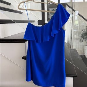 Sugarlips bright blue asymmetric one shoulder mini dress like new